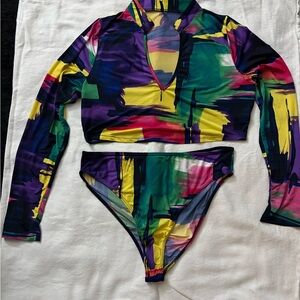 Fashion Nova Multicolor Long Sleeve Bikini Set